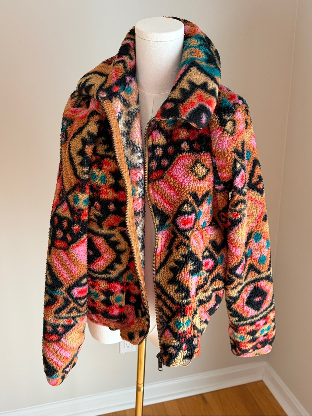 Billabong Multicolor Aztec Geometric Sherpa Fleece Jacket M